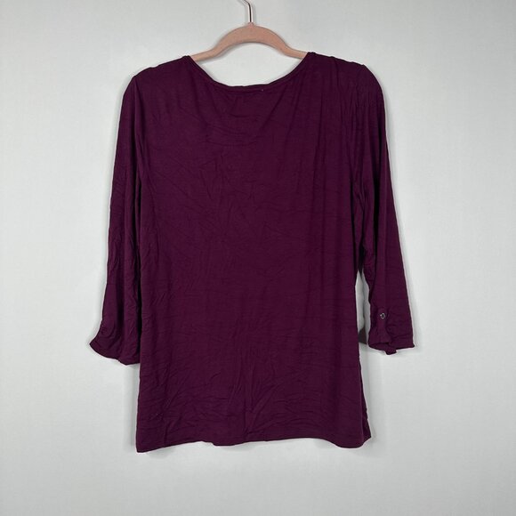2/$30 White House Black Market 3/4 Sleeve Epaulette Solid Tee Burgundy XL #A0729 - Picture 4 of 8